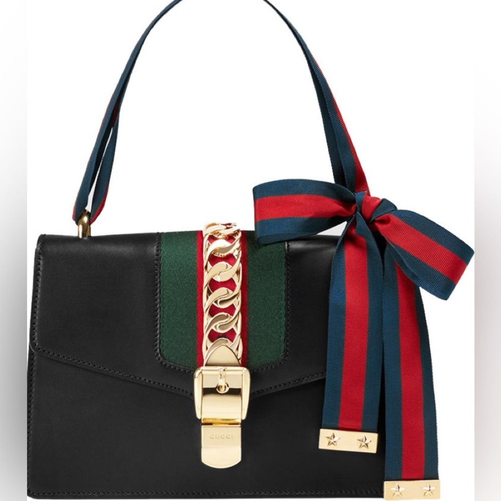 GUCCI Sylvie black Leather Shelly Ribbon box leather bag